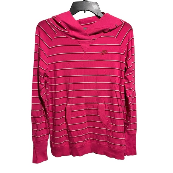 Nike women’s top tunic shirt pink striped hoodie pocket size large Long sleeve - Picture 1 of 8